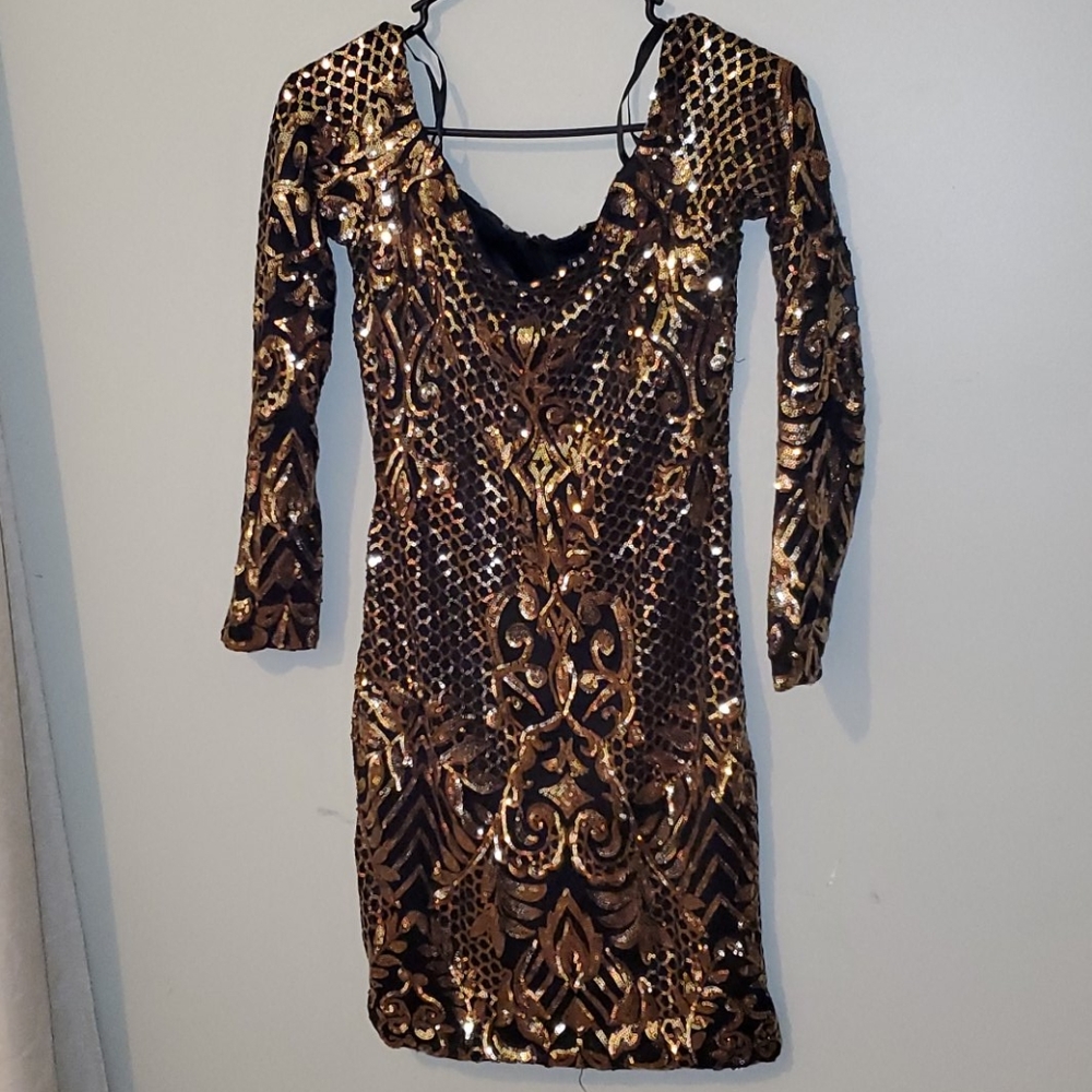 Gold sequined mini dress